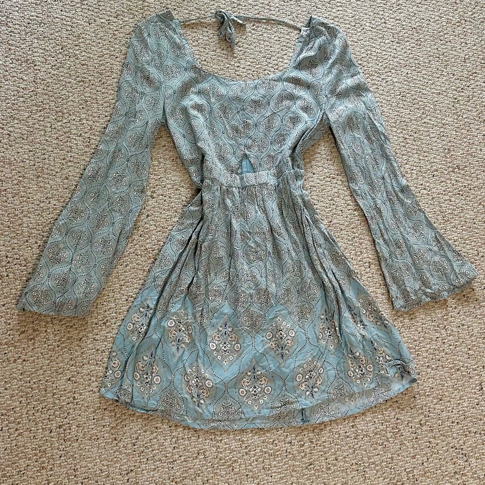Miami Boho Long Sleeve Dress in Blue Green Size Small